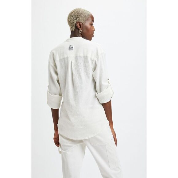 Oak & Acorn Women's Selenite Cotton Roll Tab Sleeves Seed Tunic Top Size Large - Picture 2 of 13